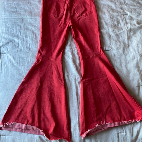 Free People Vibrant Red Flare Jeans - Picture 2 of 3